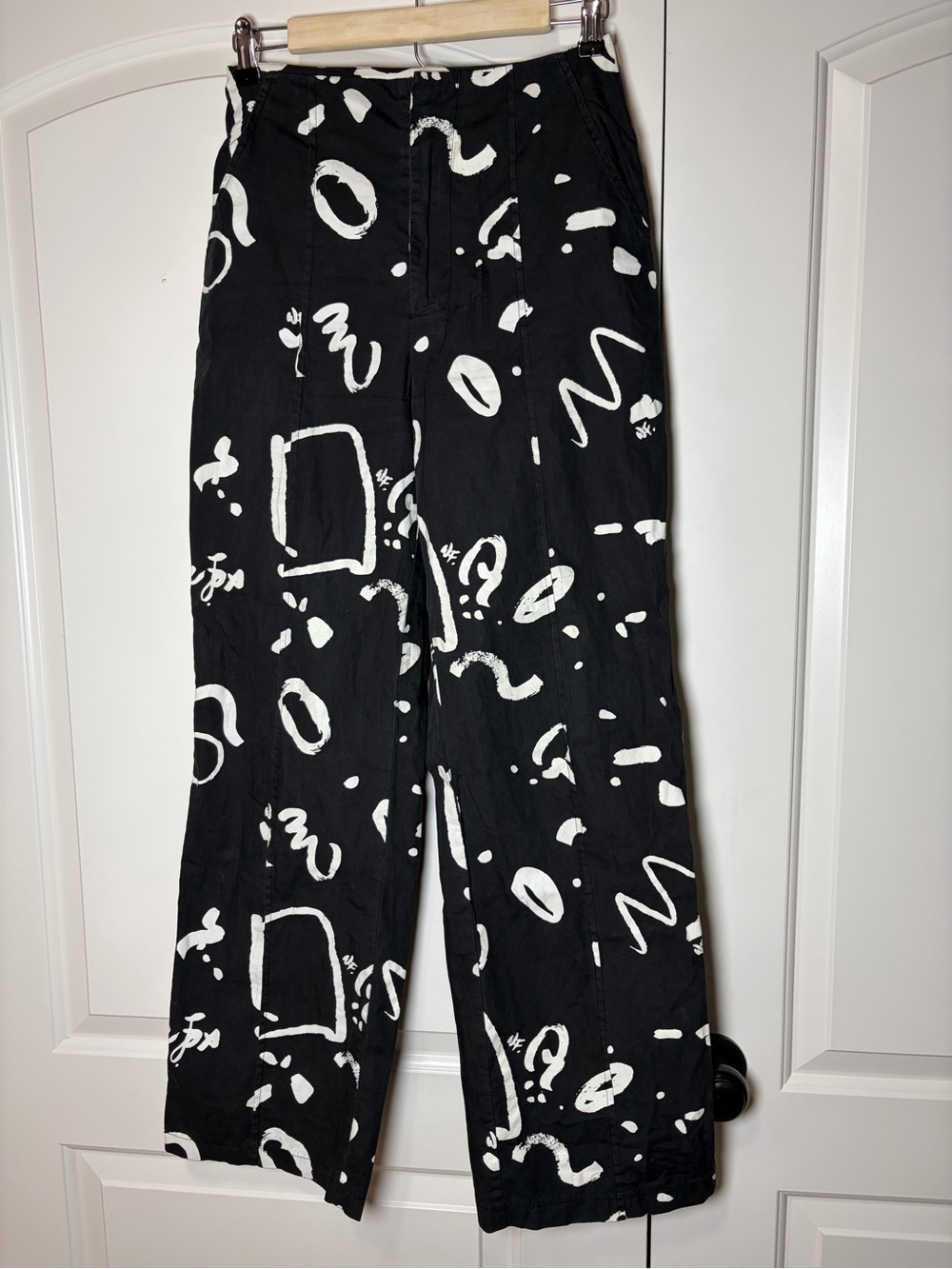 White Fox Black & White Abstract Print 100% Cotton High-Waist Pants